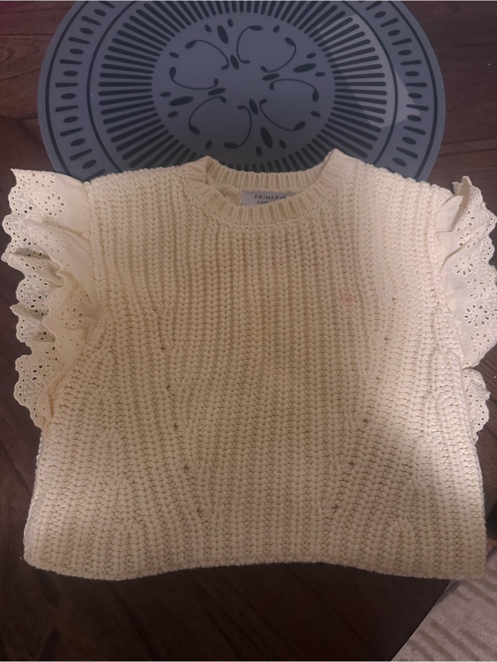 Primark Cream Crochet Knit Top with Eyelet Ruffled Sleeves